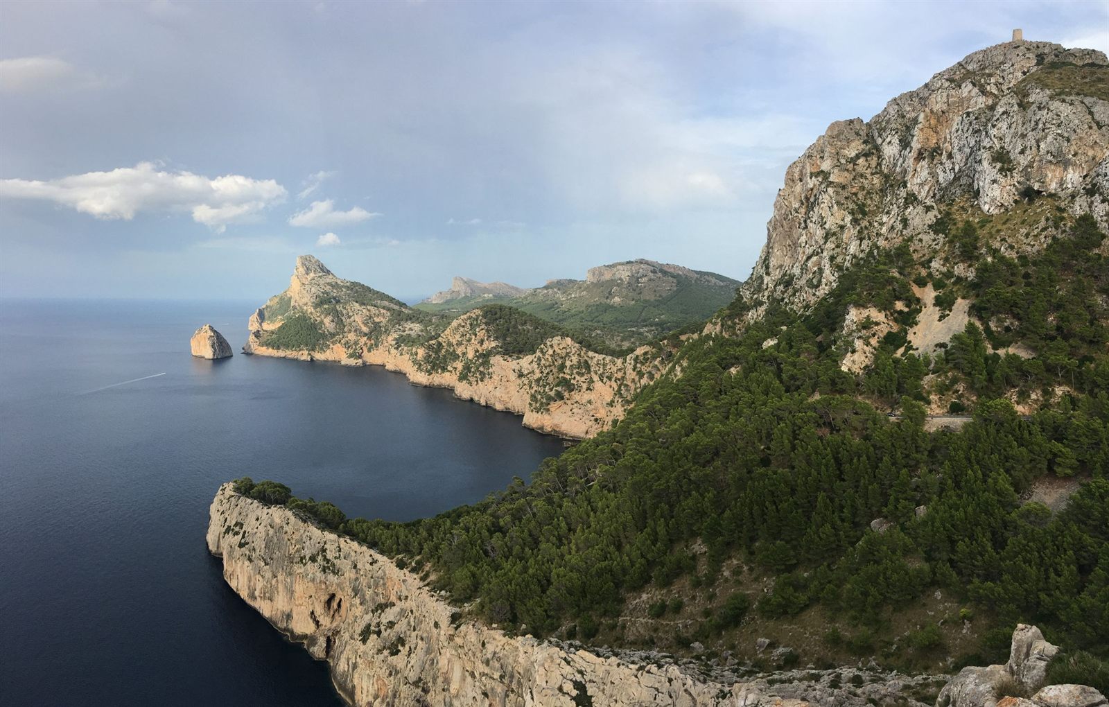 Mediterranean headland and calm sea on the coast of Mallorca